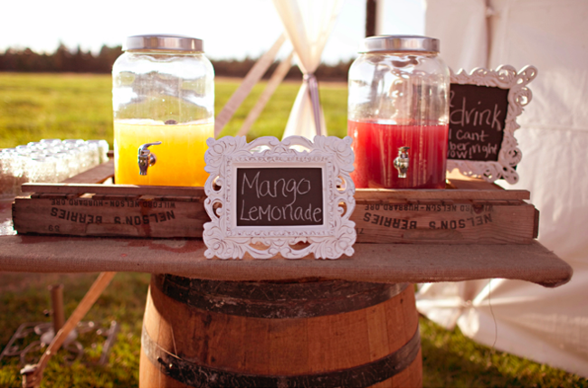 lemonade drink station set on wine barrel