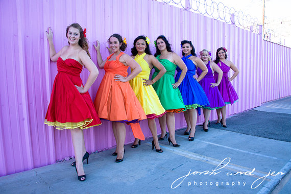 pastel rainbow bridesmaid dresses