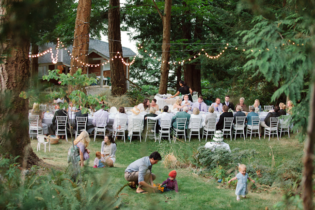 Intimate Bowen Island wedding reception in the woods