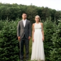 Bride and groom at xmas tree farm