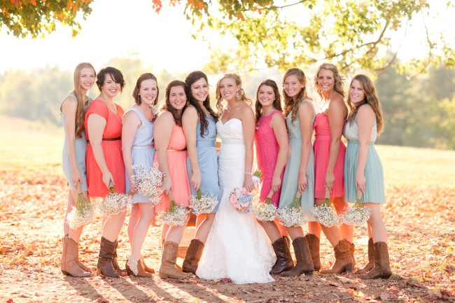 orange and blue bridesmaid dresses