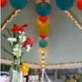 cheerful red and turquoise wedding