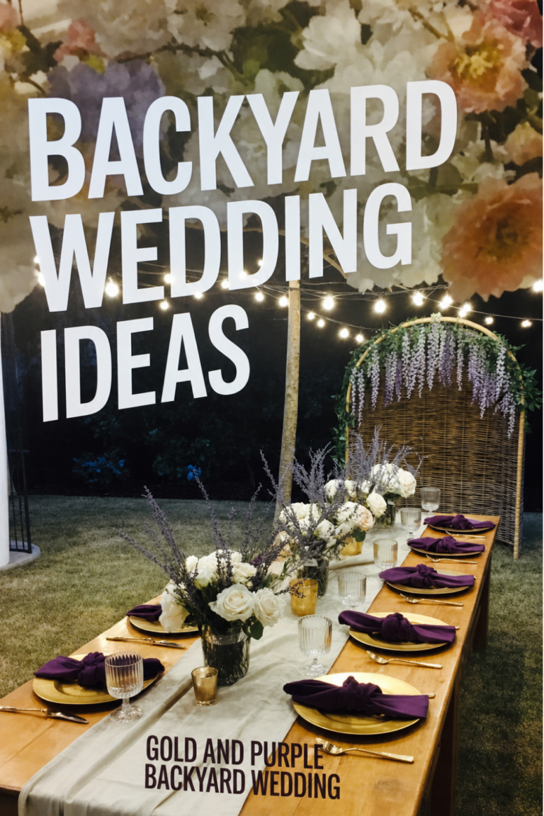 Intimate Backyard Wedding with Gold, Purple and White Accents