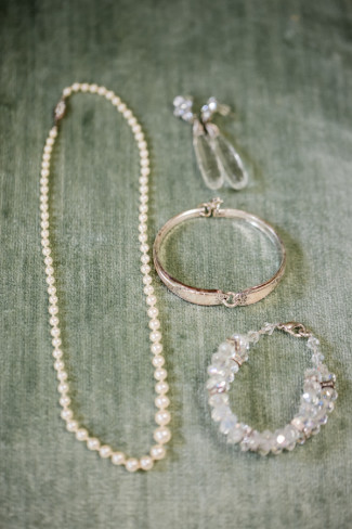 pearl necklace with earrings and bracelet