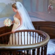 tate house wedding – bride on staircase