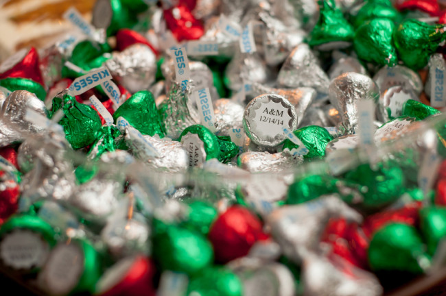 Green, red and silver Hershey kisses 