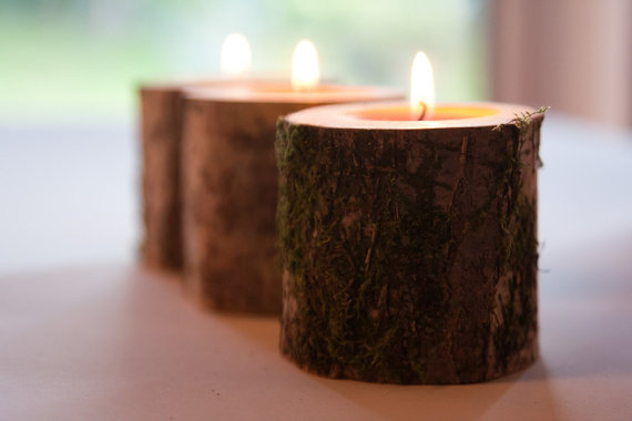 Wood tea light holder for winter wedding decor 