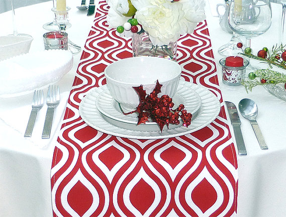 Red patter table runner for Christmas