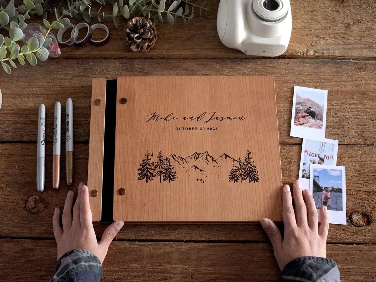 Custom Engraved Wooden Wedding Guest Book