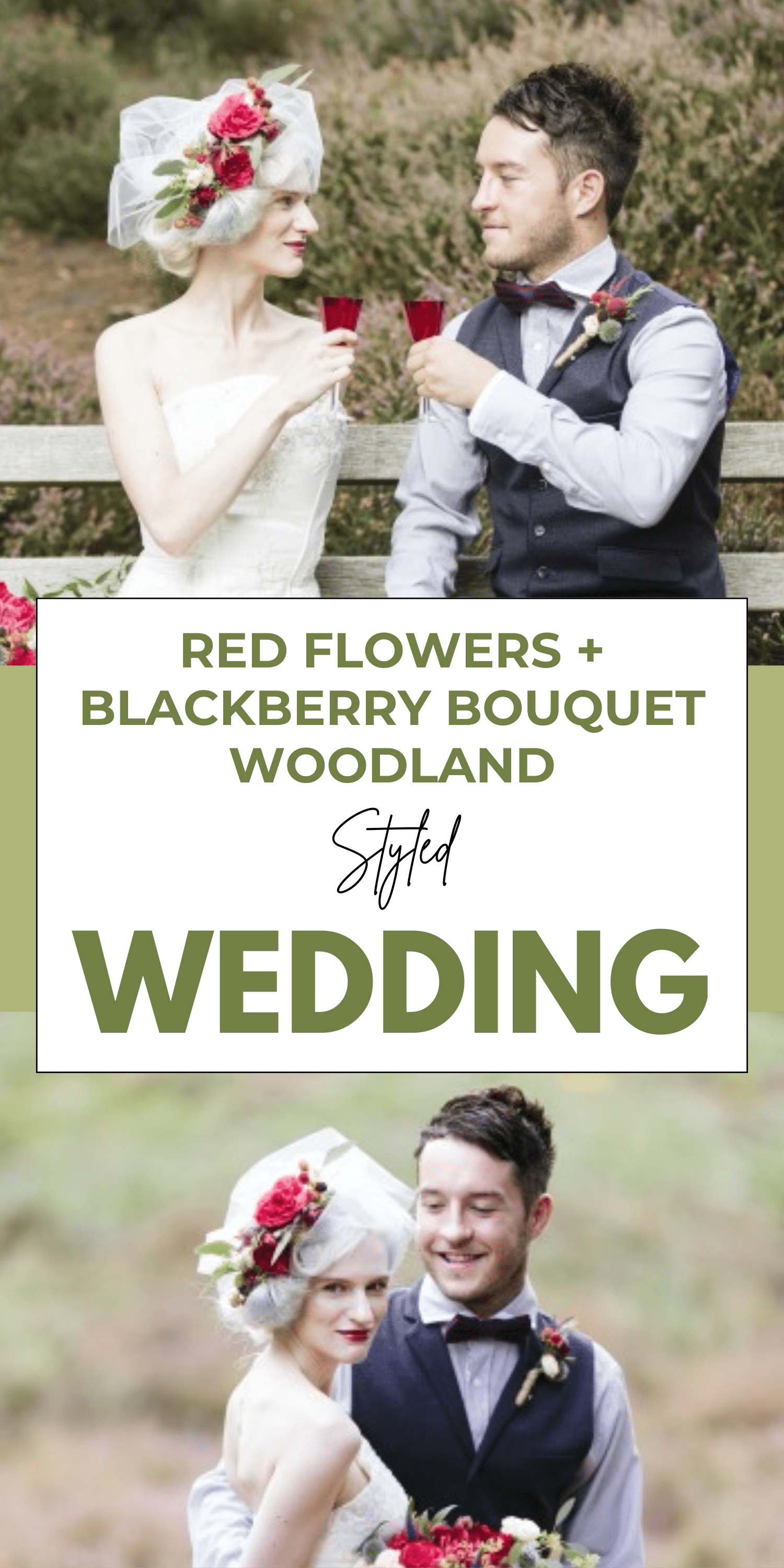 Red Flowers + Blackberry Bouquet Woodland Styled Wedding