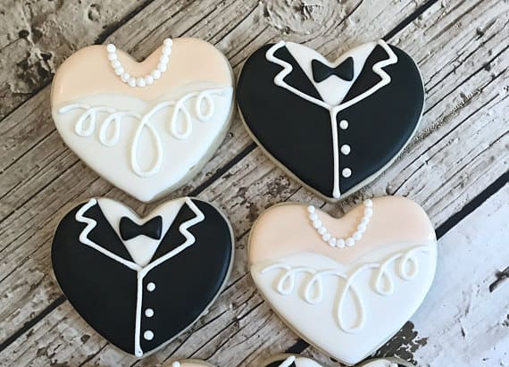 Tuxedo and Gown weddng Cookie favors