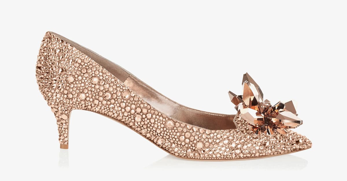 Rose Gold Crystal Covered Pointy Toe Pumps