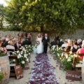 backyard wedding ceremony with petal aisle