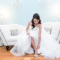 bride on couch at Villa Amore