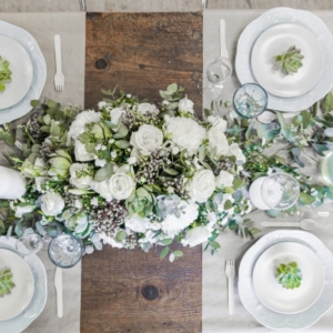overhead photo of styled industrial table