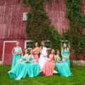 bridesmaids in teal dresses