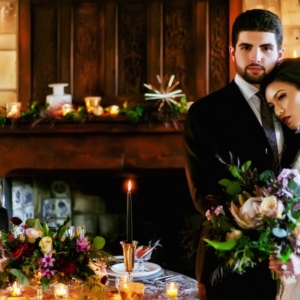 couple at Cloisters castle styled shoot