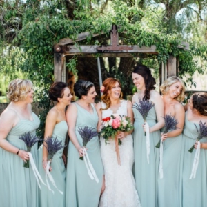 bridesmaids with lavender bouquets