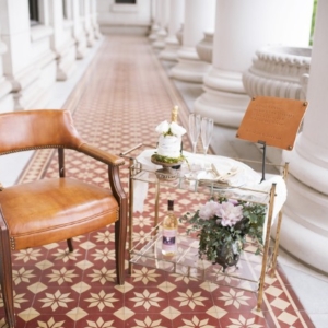 leather chair and serving cart at Texas venue