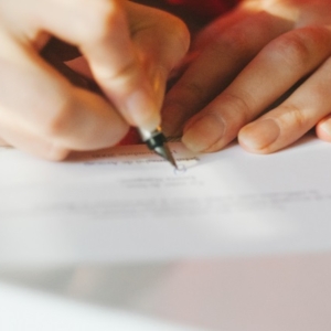 Bride writing her vows