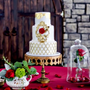 styled beauty and the beast dessert table