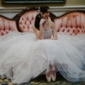 styled bride with ballet shoes