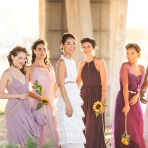 bahcelorette party in dresses at Rockaway Beach
