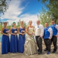 bridesmaids in cobalt blue dresses