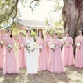 all bridesmaids in pink dresses