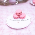 three macarons on custom plate