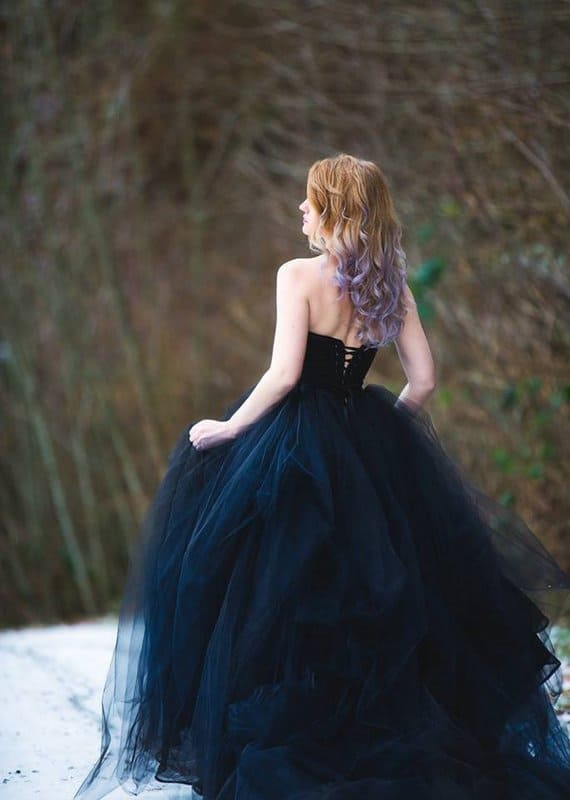 Black Wedding Dress with Tulle Skirt
