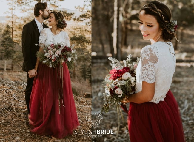 red and white wedding veils