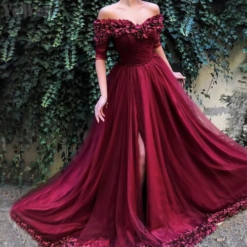 dark maroon wedding dress