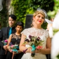 Peach and Turquoise Museum Wedding with Retro Punk Theme feature