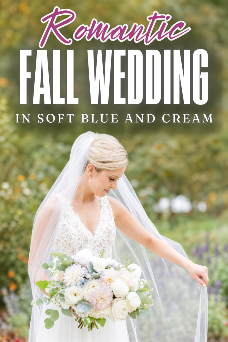 Romantic Fall Wedding in Soft Blue & Cream at Sunflower Hill Farm
