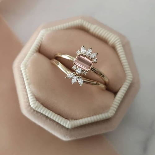 Diamond Shape Pink Chalcedony Ring : October Birthstone - Danique Jewelry