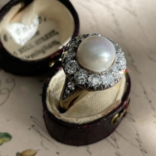 antik Victorian diamond pearl Halo Ring