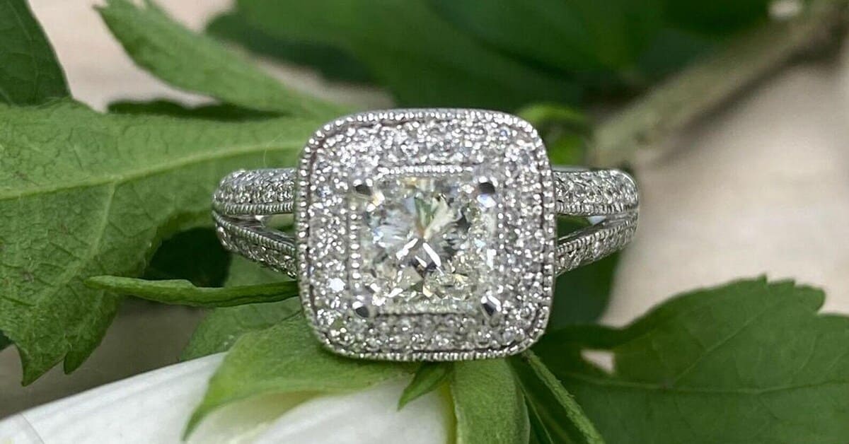 Radiant Cut Diamond Halo Engagement Ring