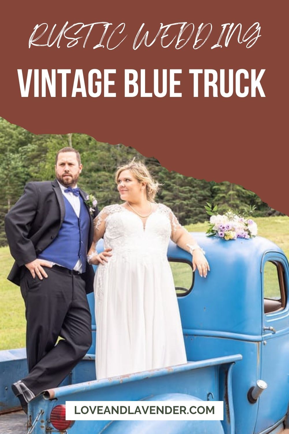 Rustic vintage blue truck wedding