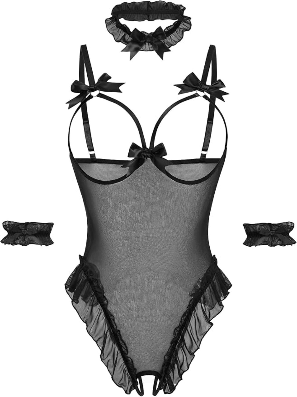 4-Piece Sheer Mesh Bodysuit Set