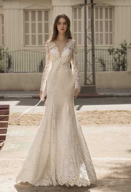 Simple V-neck Ivory Satin Bridal Dress with Leg Slit - Xdressy