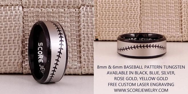 Baseball Stitch Black Tungsten Band