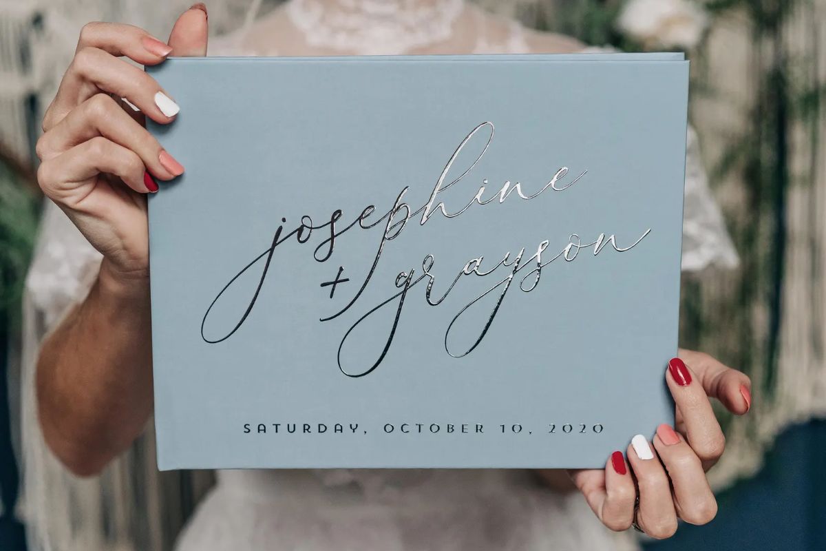 Dusty Blue Modern Wedding Guest Book