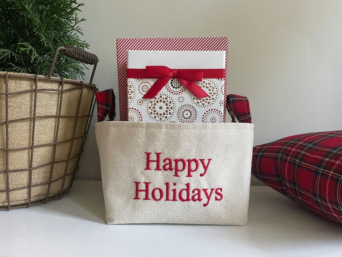 Personalized “Happy Holidays” Canvas Basket
