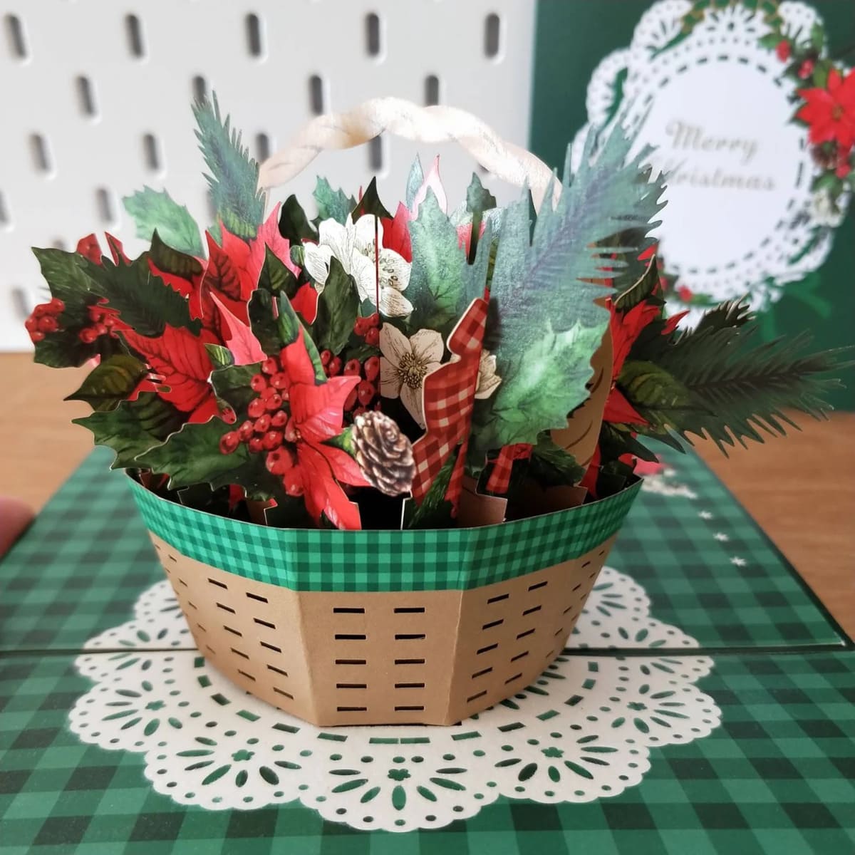 Poinsettia Basket Pop-Up Christmas Card