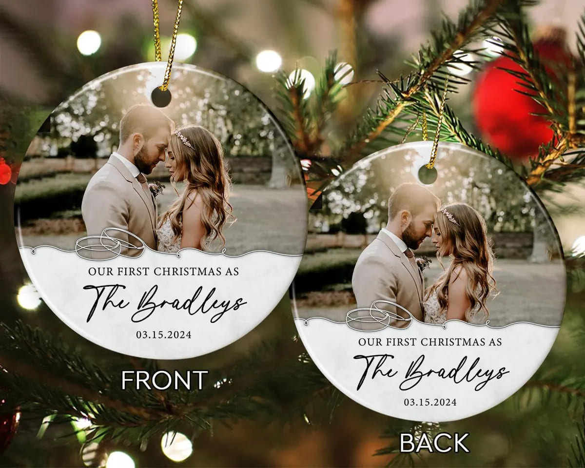 First Christmas Married Photo Ornament