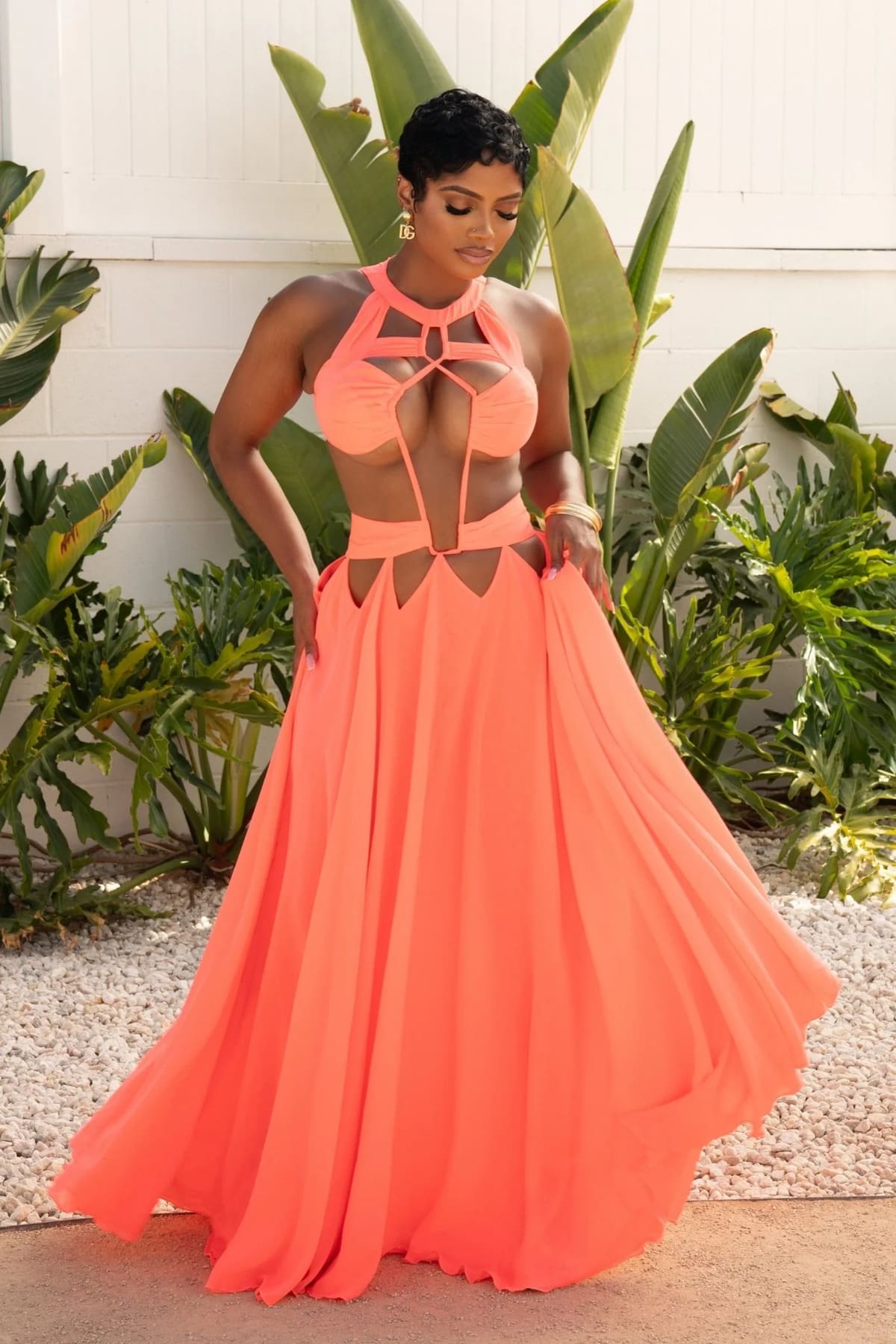 a woman in orange wedding dress