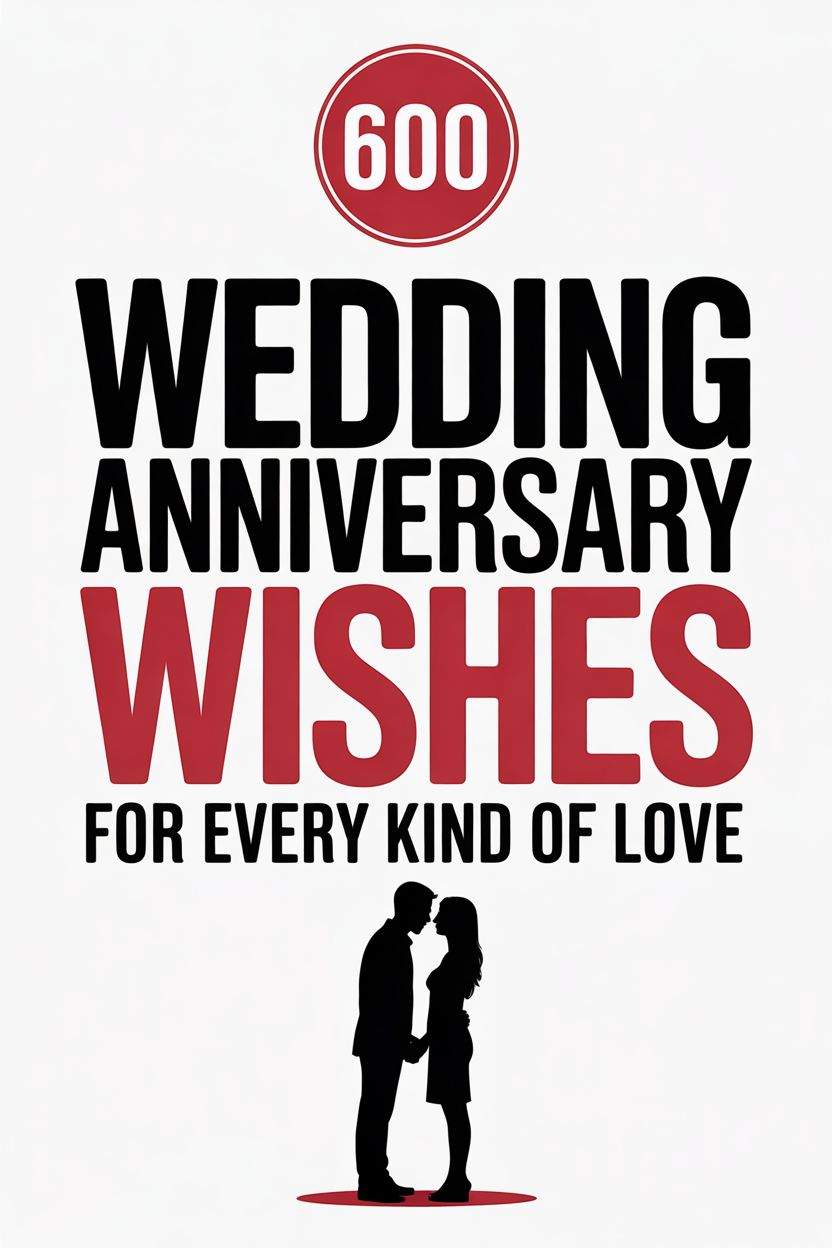 A graphic with the text "600 Wedding Anniversary Wishes For Every Kind of Love" above a silhouette of a couple facing each other, perfect for finding heartfelt anniversary messages and inspiration.