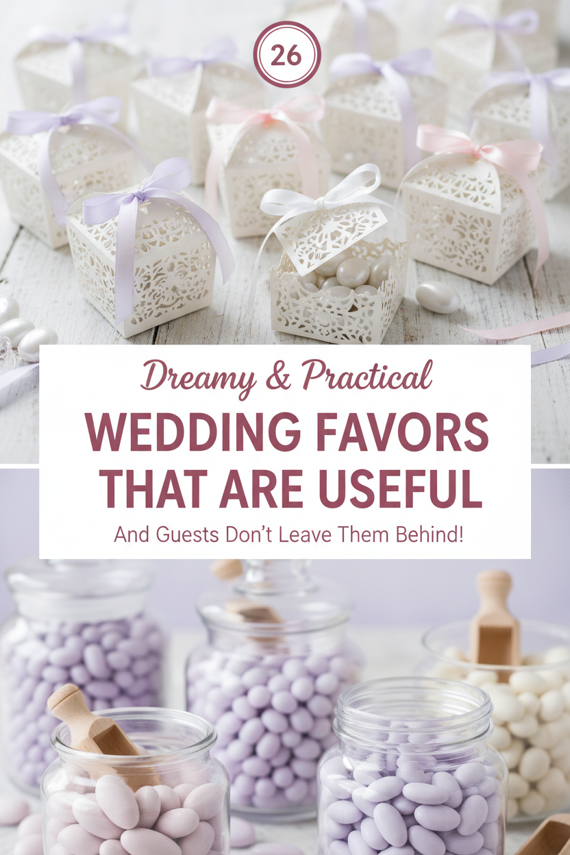 Glass bottles with cork stoppers and brown tags showcasing useful wedding favors for guests in warm orange and amber tones