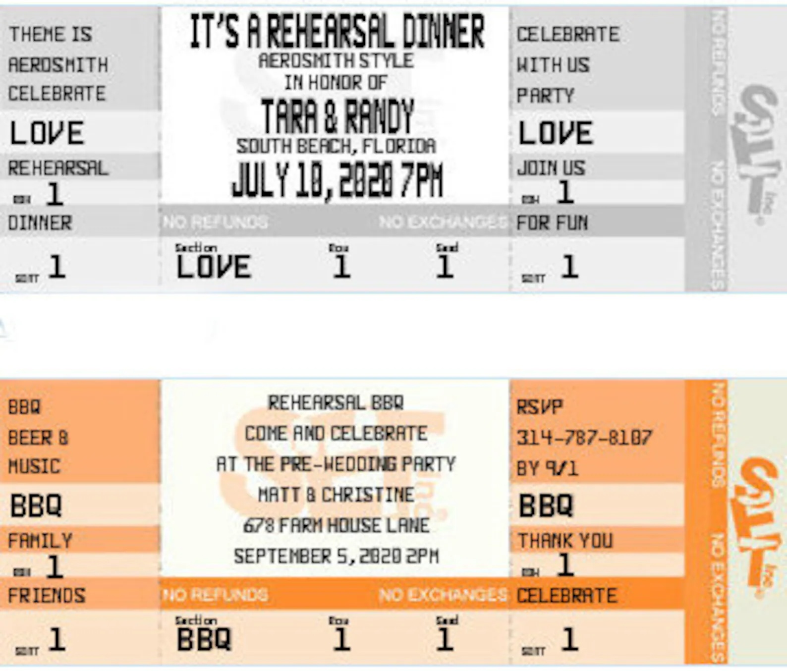 Authentic Ticket Stock Rehearsal Invitations